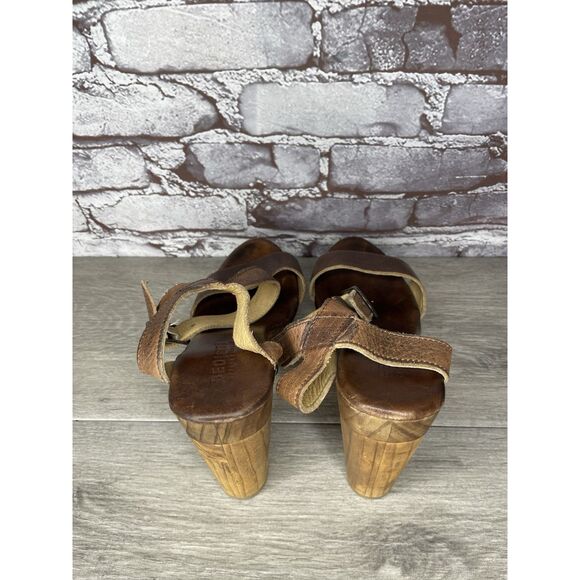Bed Stu Brown Leather Platform Ankle Strap Wooden Heels Women’s Sz 8M US/38.5EU - Picture 6 of 16
